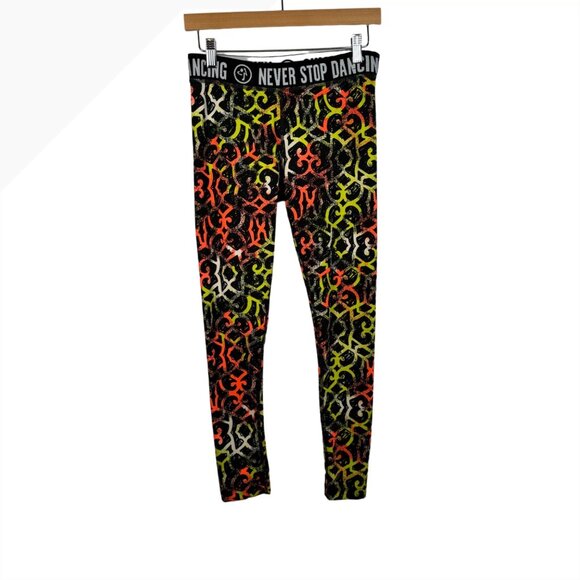 Zumba Wear Women's Leggings Black Orange Yellow Size Small Activewear Abstract - Picture 1 of 15